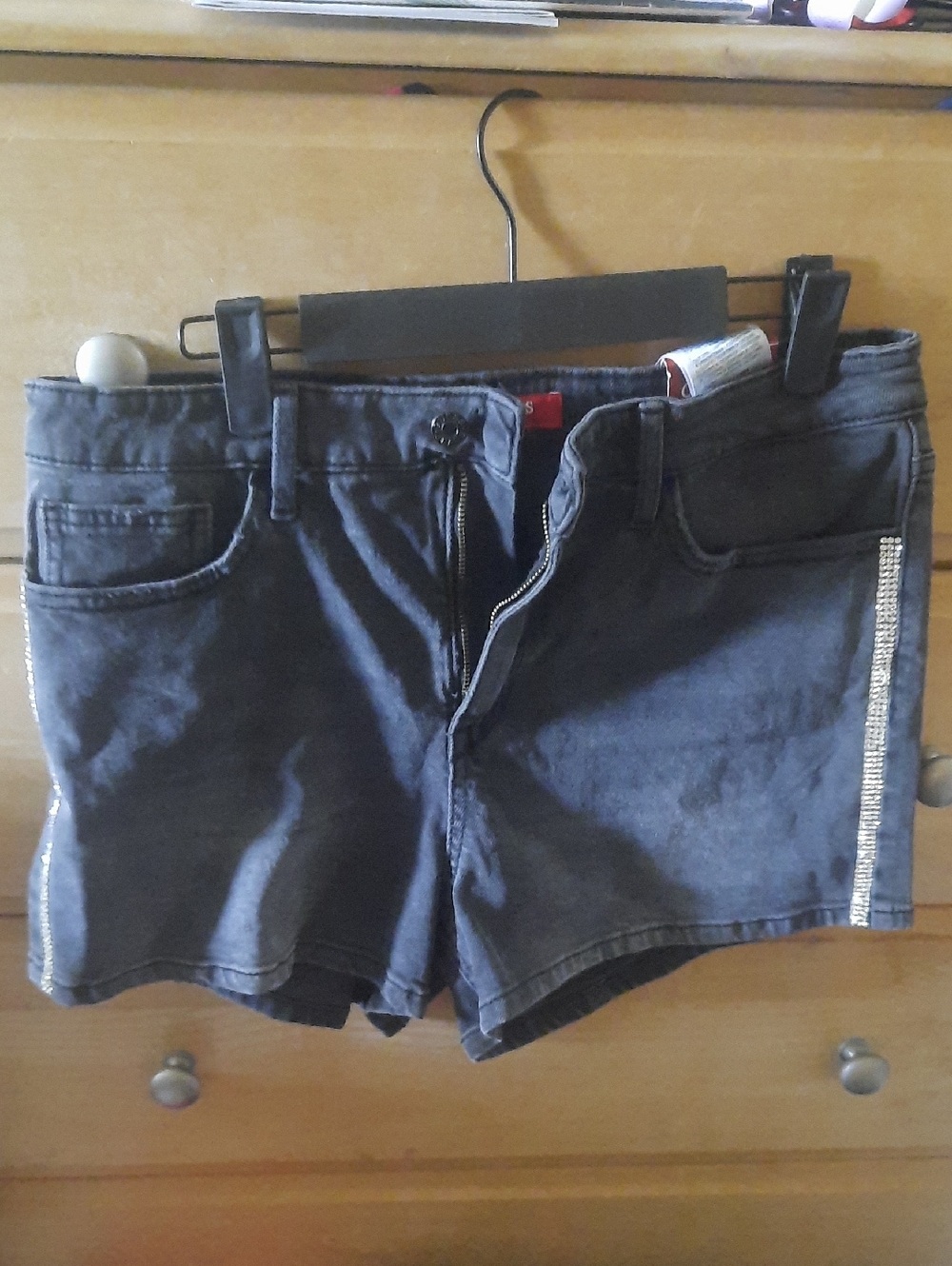 Guess Black Denim Shorts with Side Rhinestone Stripe
